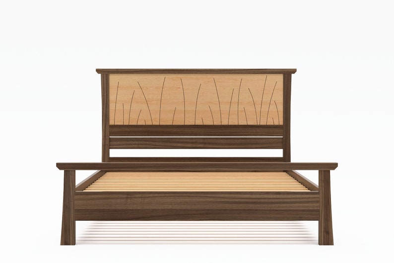 Bed Frame King Size Walnut, Headboard, Queen, Full, Modern Scandinavian, Twin, California King, Maple, Inlay Prairie image 3