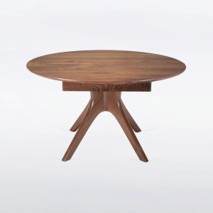 Round Extension Table With Pedestal Base Handmade In Solid Walnut Wood Kapok image 8