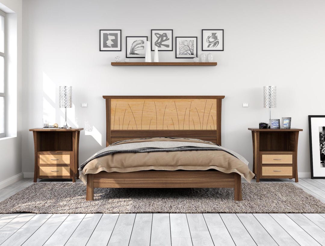 Maple Bed Frame Walnut Bed Frame With Curly Maple Inlay - Modern Scandinavian Design ...