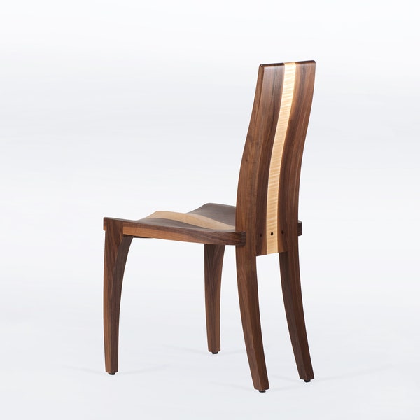 Modern Dining Chair Handmade in Solid Walnut and Maple Wood, "Gazelle"