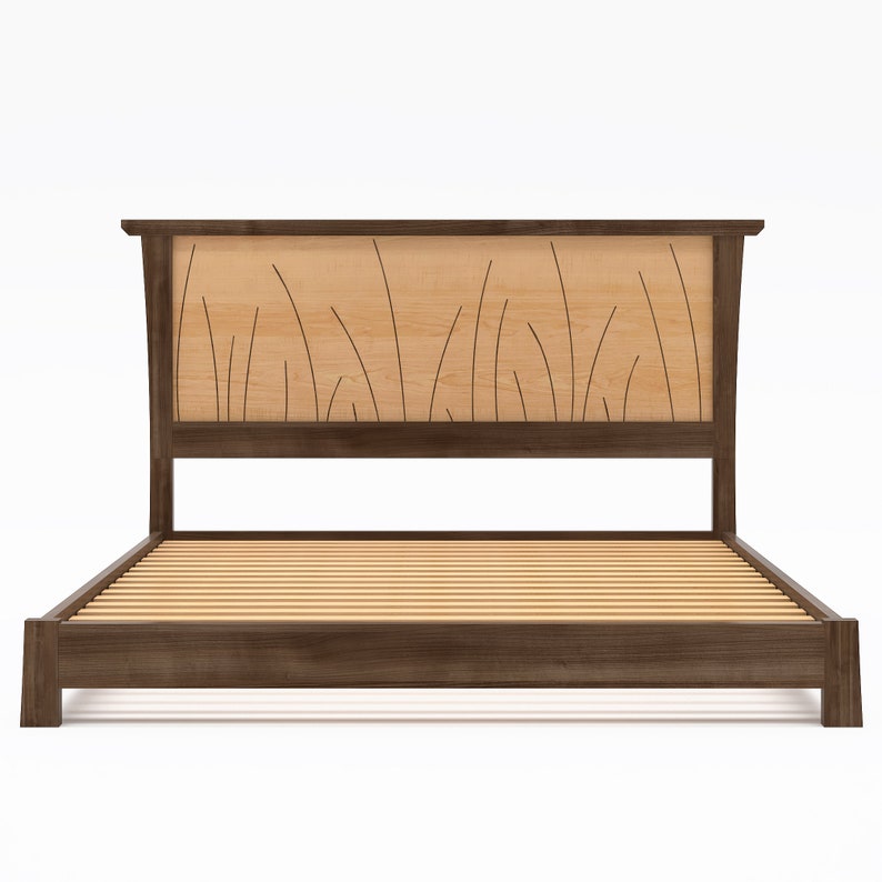 Wood Bed Frame Handmade in Walnut and Maple Without Footboard Prairie Platform Bed image 9