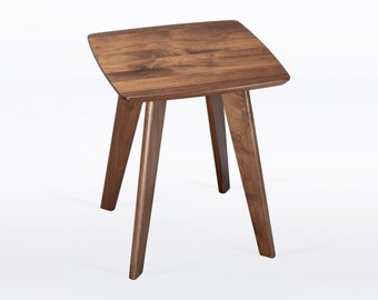 Square Side Table With Curved Edges - Handmade In Solid Walnut - Tapered Midcentury Modern Legs - "Bela Side Table"