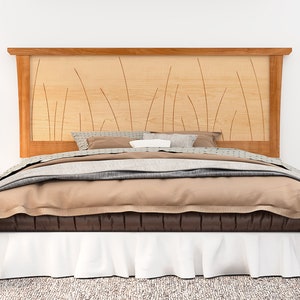 Headboard Queen Size Cherry, Bed, Solid Wood Headboard, King, Full, Twin, California King, Curly Maple, Inlay Prairie image 1