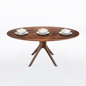 Oval Dining Table Midcentury Modern Pedestal Base Handmade In  Solid Walnut, Cherry, Mahogany or Oak Wood