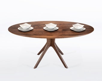 Oval Dining Table Midcentury Modern Pedestal Base Handmade In  Solid Walnut, Cherry, Mahogany or Oak Wood