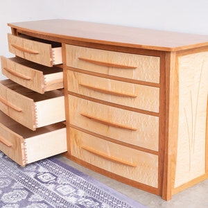 Curved Solid Wood Dresser for Bedroom in Cherry and Curly Maple Savanna image 4