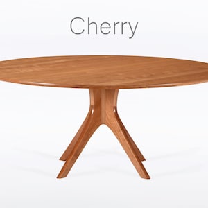 Round Dining Table, Handmade Mid Century Modern Pedestal Base: Available in Walnut, Cherry, Mahogany or Oak “Kapok” Cherry