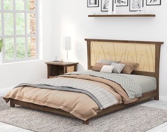 Wood Bed Frame Handmade in Walnut and Maple Without Footboard - "Prairie Platform Bed"