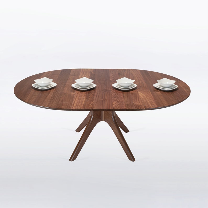 Round Extension Table With Pedestal Base Handmade In Solid Walnut Wood Kapok image 2