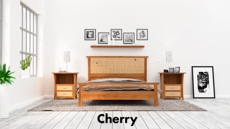 Bed Frame Handmade In Cherry and Maple With Butterfly Inlay, Butterfly Bed image 8