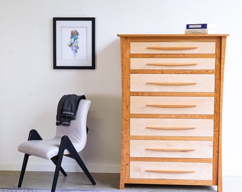 Solid Wood Dresser for Bedroom in Cherry and Curly Maple