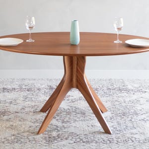 Round Dining Table, Handmade Mid Century Modern Pedestal Base: Available in Walnut, Cherry, Mahogany or Oak “Kapok” Mahogany