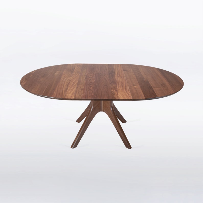 Round Extension Table With Pedestal Base Handmade In Solid Walnut Wood Kapok image 5