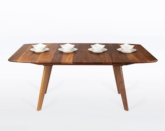 Extendable Dining Table in Solid Walnut Wood With Two Leaves - Seats 6-10 "Bela"