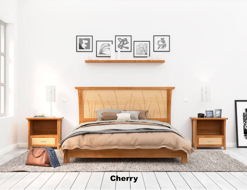 Wood Bed Frame Handmade in Walnut and Maple Without Footboard Prairie Platform Bed Cherry Curly Maple