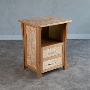 Quilted Maple Nightstand with Drawers: Scandinavian Bedside Table “River Rushes”
