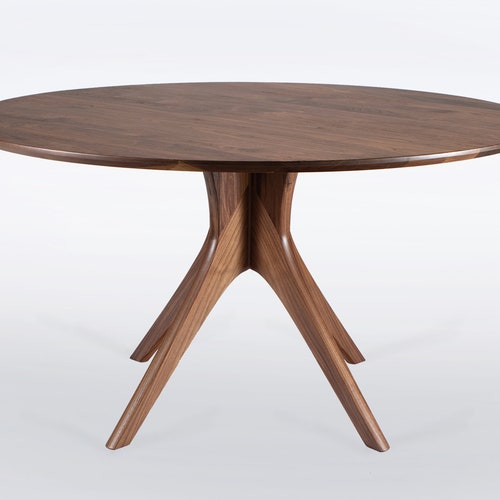 Large Round Dining Table In Solid Walnut With Mid Century Large Round Dining Table In Solid, Contemporary Pedestal Dining Table