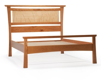 Bed Frame King Size, Headboard, Scandinavian, Danish Modern, Shaker, Asian, Cherry, Curly Maple, Queen, Full, Twin, Inlay, Curves, "Seaside"