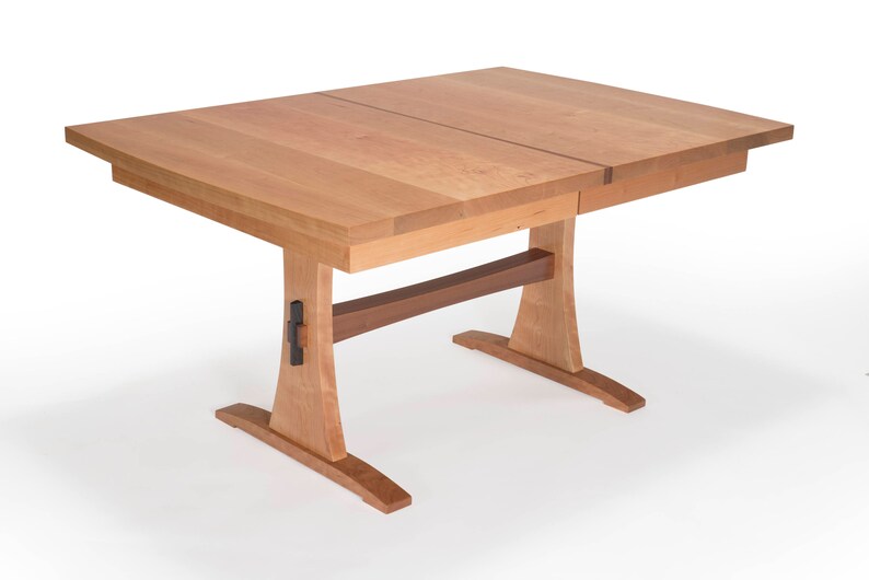Expanding Dining Table With Two Leaves Trestle Base Thick Etsy