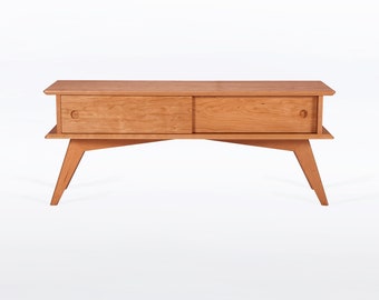Modern TV Console With Sliding Doors in Solid Cherry "Montecito"