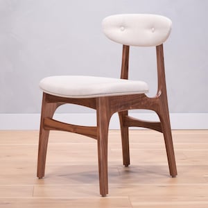 Dining Chair, Midcentury Modern: Handmade in Solid Walnut, Cherry, Mahogany or Oak with Upholstered Seat “Calvino”