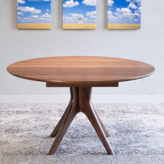 Modern wood pedestal dining table discount