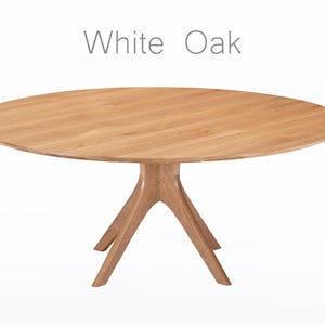 Round Dining Table, Handmade Mid Century Modern Pedestal Base: Available in Walnut, Cherry, Mahogany or Oak “Kapok” Oak