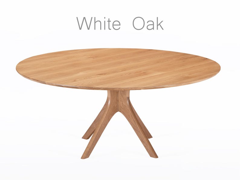 Round Dining Table, Handmade Mid Century Modern Pedestal Base: Available in Walnut, Cherry, Mahogany or Oak “Kapok” Oak