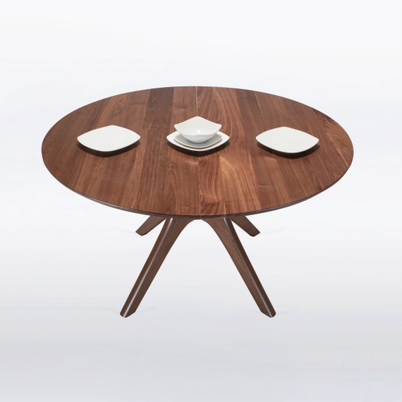 Round Extension Table Handmade in Solid Walnut, Cherry, Mahogany