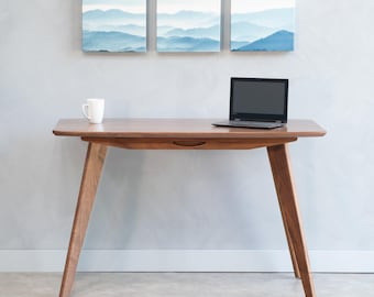 Bureau fait main en noyer, avec tiroir, « bureau Bela » de style Mid-Century moderne