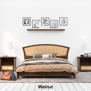 Cadre de lit plateforme en cerisier et érable, fabriqué dans toutes les tailles River Rushes Platform Walnut + Curly Maple