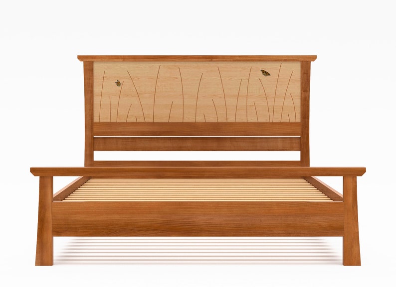 Bed Frame Handmade In Cherry and Maple With Butterfly Inlay, Butterfly Bed image 4