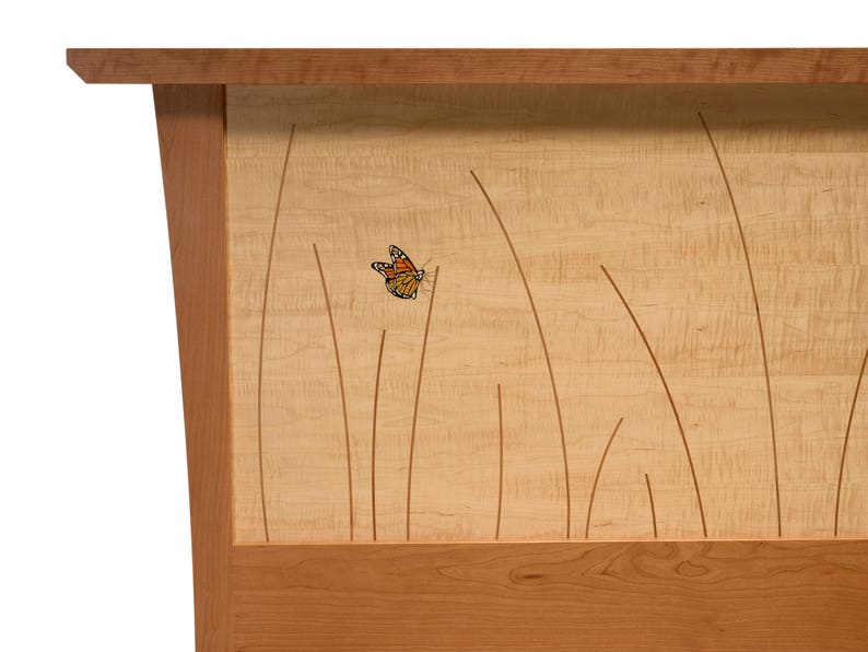 Bed Frame Handmade In Cherry and Maple With Butterfly Inlay, Butterfly Bed image 3