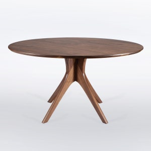 Round Dining Table  Handmade In Solid Walnut, Cherry, Mahogany Or Oak Wood, Mid Century Modern Pedestal Base