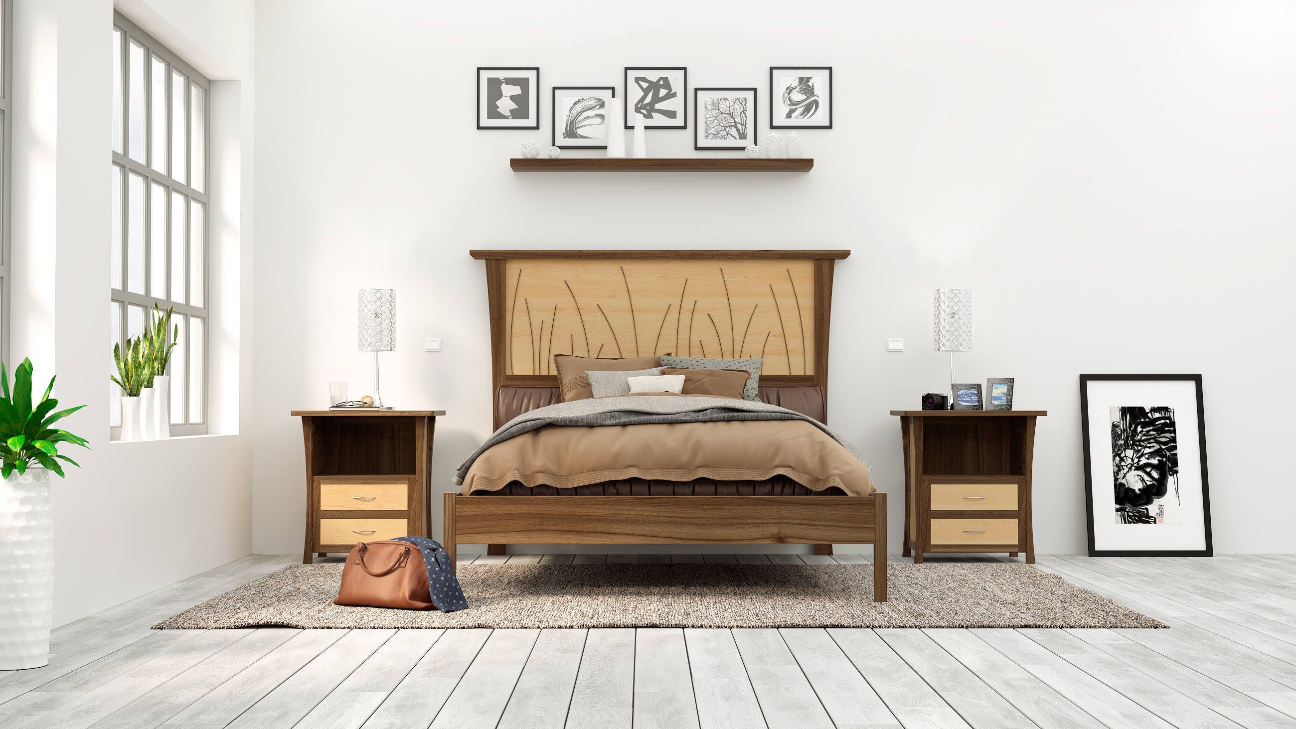 Bed Frame King Size Walnut Headboard Platform Zoom