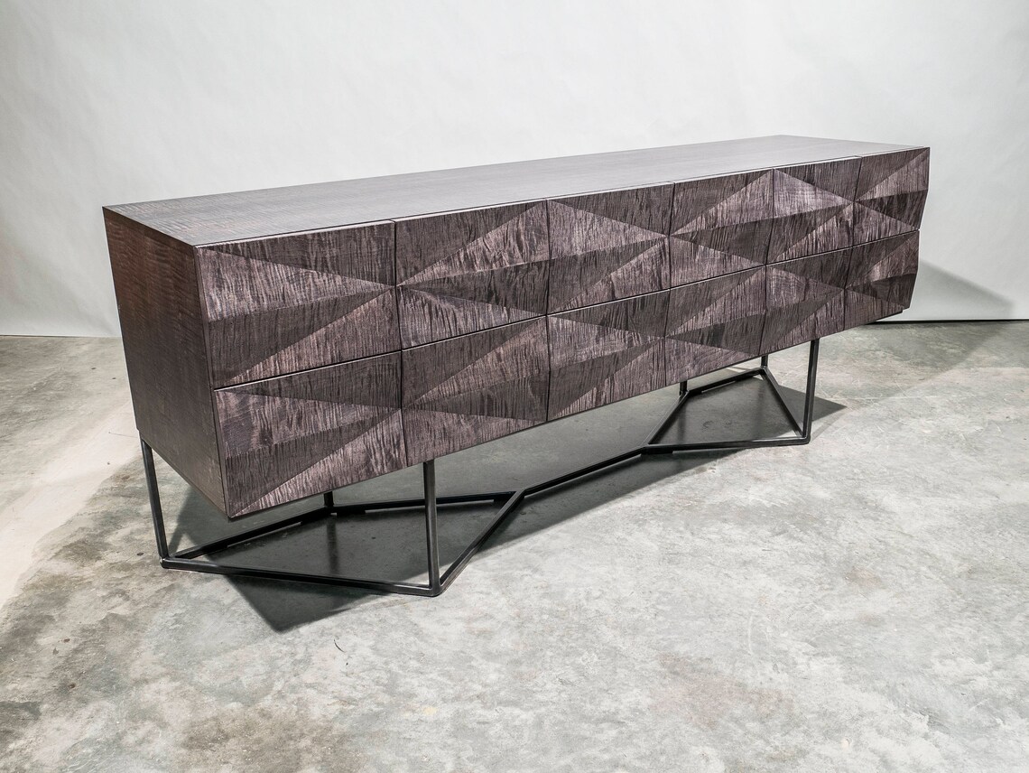 Credenza Moderno Facetado Frente Base de Acero Madera de | Etsy