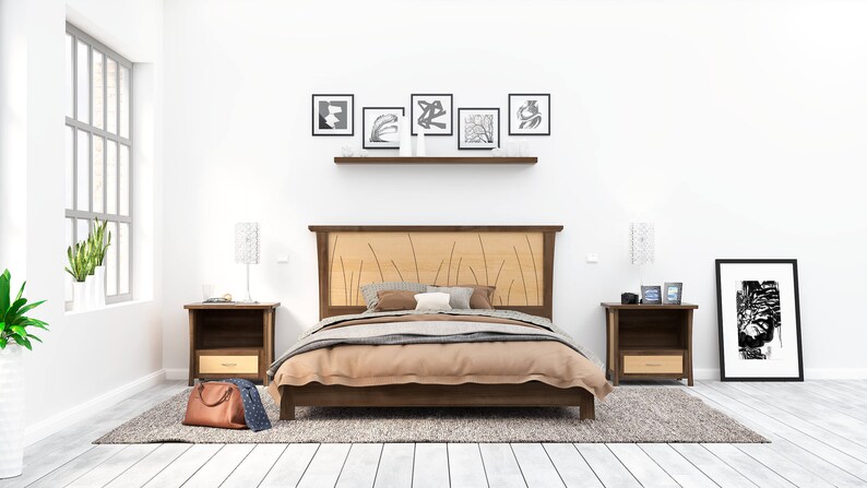 Wood Bed Frame Handmade in Walnut and Maple Without Footboard Prairie Platform Bed image 3