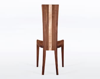 Handmade Dining Chair In Solid Walnut and Curly Maple Wood - Gazelle High Back