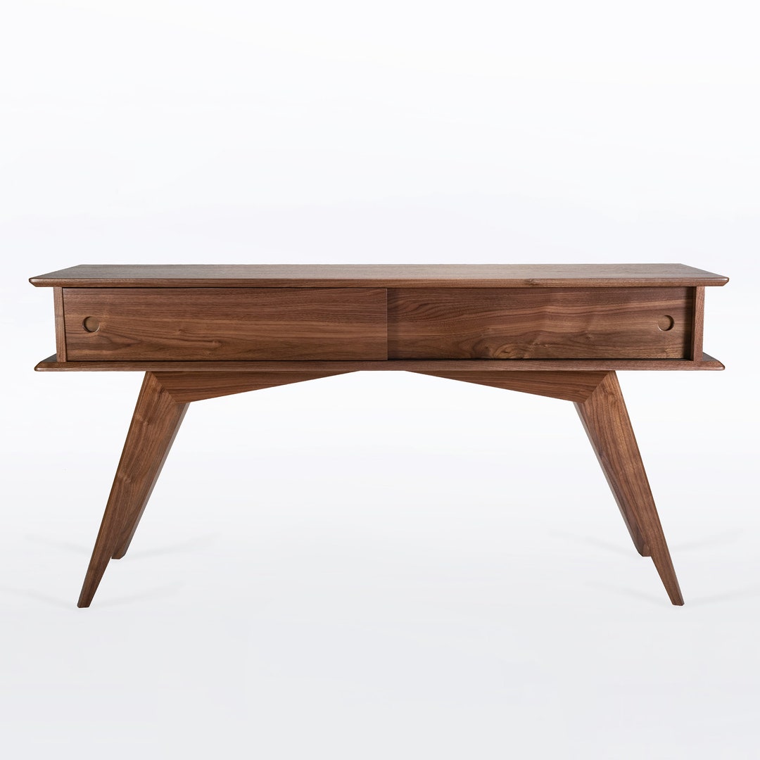Modern Entry Table With Storage, Narrow Mid Century Style, Solid Walnut ...