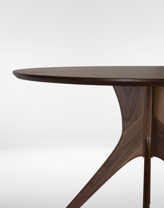 Round Dining Table With Mid Century Modern Pedestal Base Small And Large Sizes Kapok