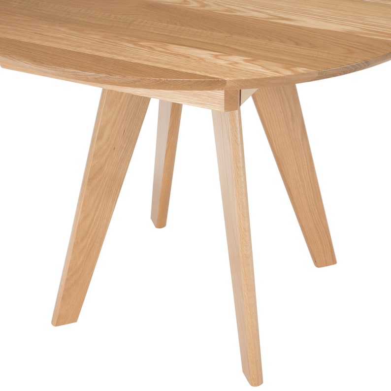 Extension Table Round Expanding Table Handmade in Solid Oak, Opens to Oval Shape With Leaf image 4