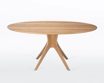 Oval Dining Table With Mid Century Modern Pedestal Base in Solid White Oak "Kapok Table"