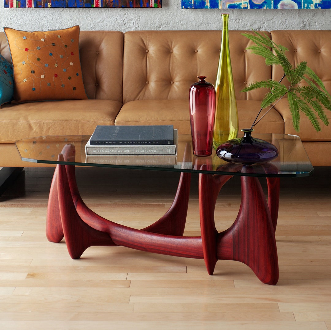 Midcentury Modern Coffee Table Base, Hand Carved in Padauk, Maple