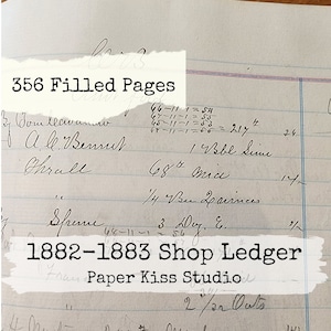 Old Antique Paper Ledger Book 19th Century Shop Accounts Handwritten 356 Pages Junk Journals Collage History Ephemera