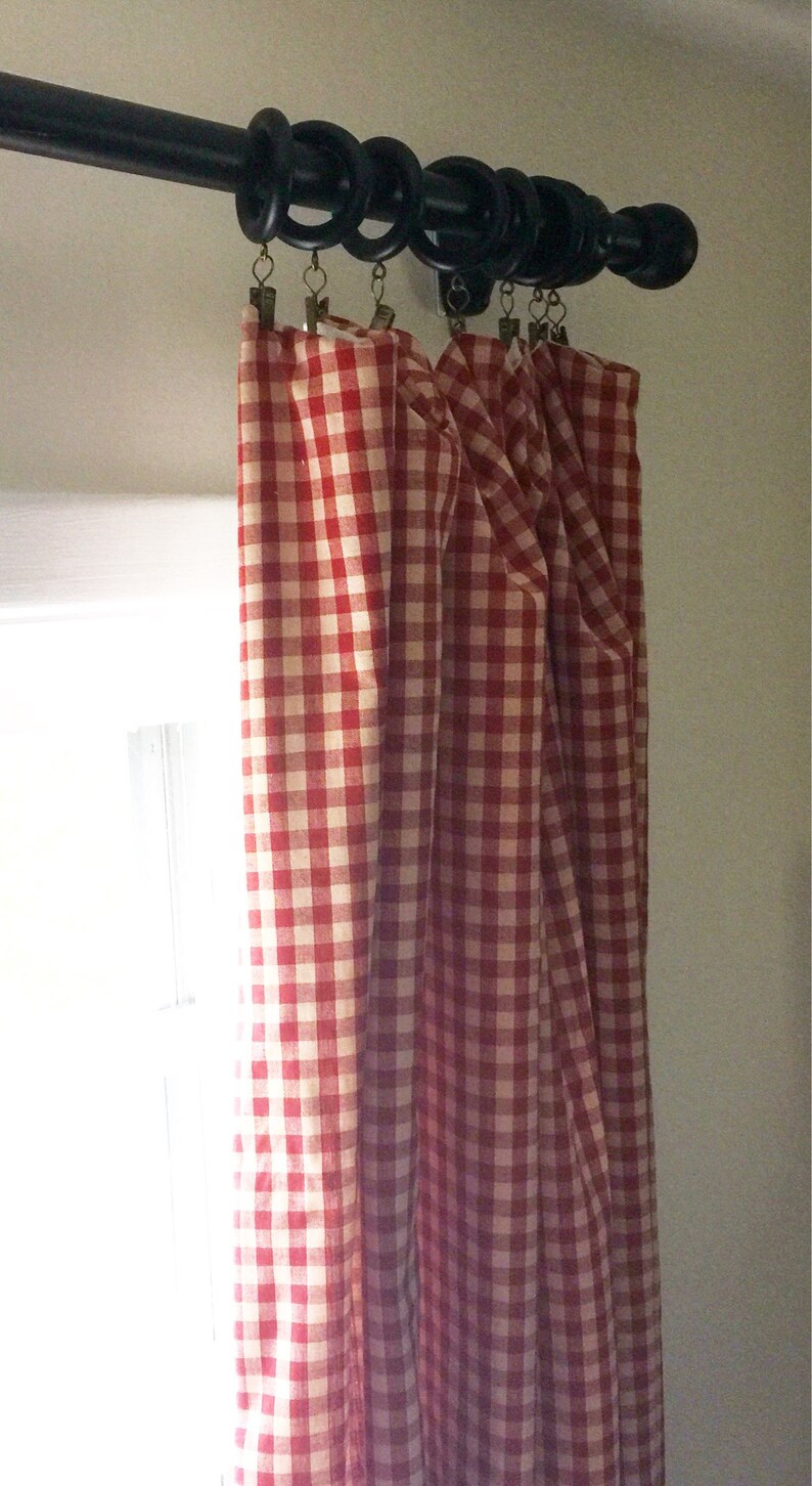 Red Gingham Curtain Panel Etsy