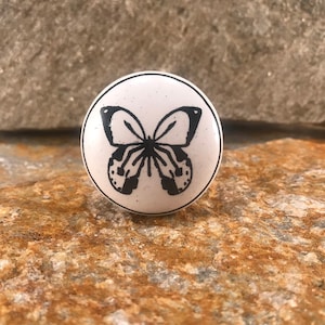 Ceramic Knob, Round Drawer Pull, Decorative Country Knob, Chrome Apron, Black & White Butterfly Knob, Furniture Replacements Knobs and Pulls