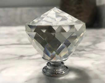 Glass Crystal Knob, Faceted Drawer Knob with Chrome Apron, Cabinet Door Hardware Home Improvement Hardware
