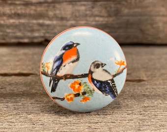 Bird Ceramic Knob, Chrome Apron, Decorative Drawer Pull