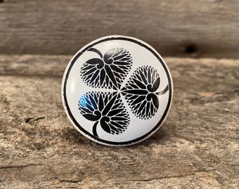 Hand Painted Ceramic Knob, Round Leaf Cabinet Drawer Pull