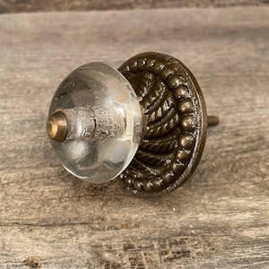 Clear Glass Knob, Vintage Style with Antique Brass Apron, Decorative Furniture Pull, Drawer Knob, Bubble Glass Knob